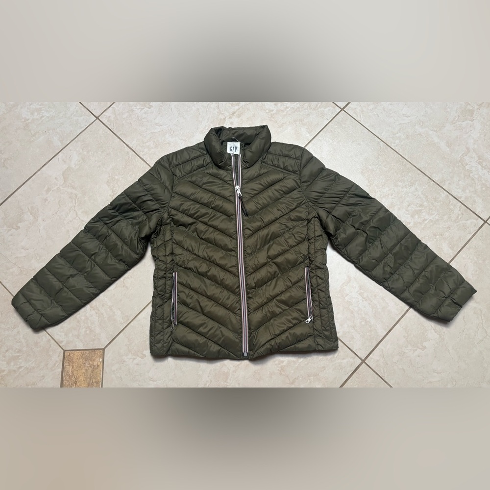 Olive Quilted Jacket with Zipper